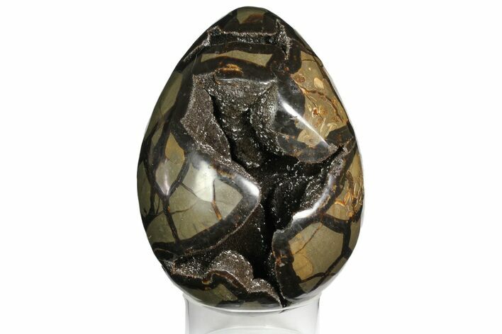 Septarian Dragon Egg Geode - Black Crystals #158337